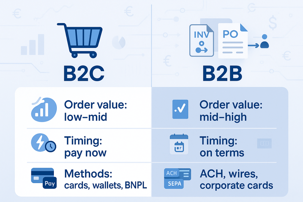 At-a-glance: B2C vs B2B online payment